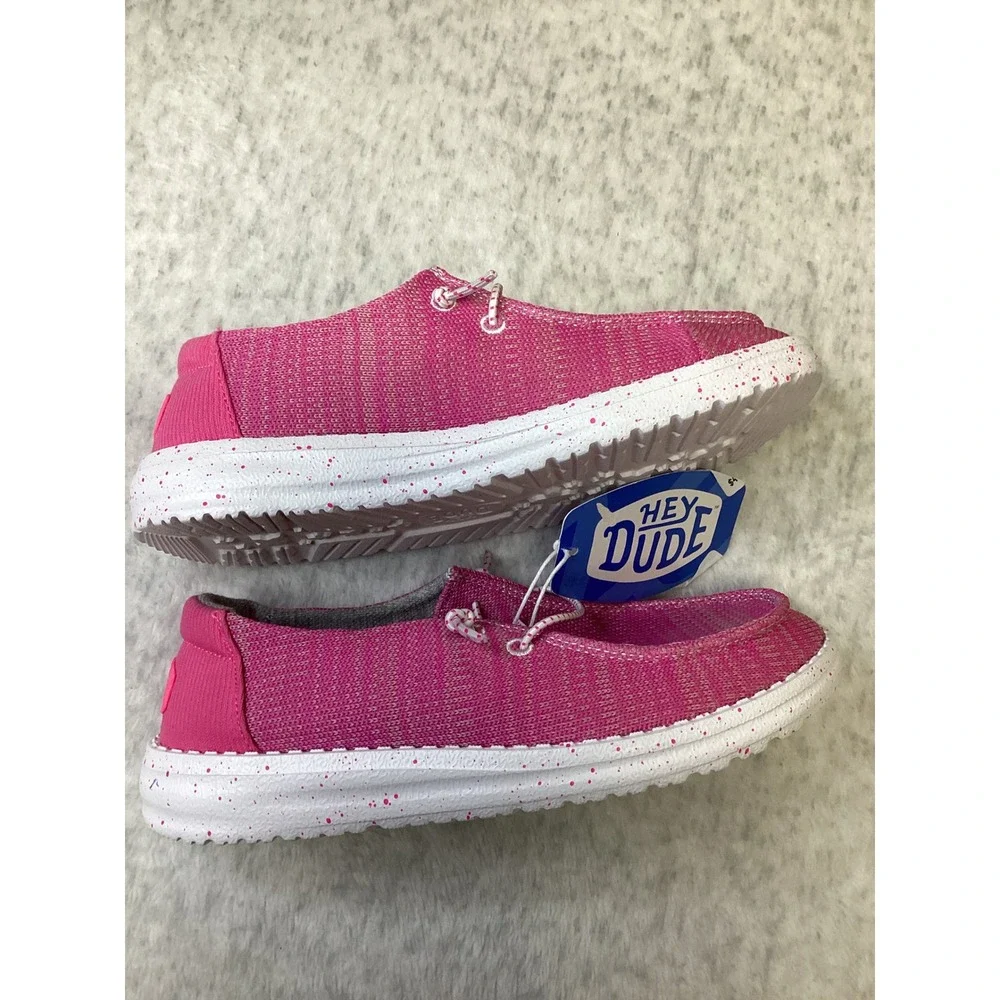 Hey Dude Wendy Youth Sport Mesh Bright Pink Slip On Loafers 40449-6WX Size YT4